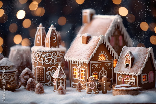 gingerbread houses with christmas decoration - generative ai