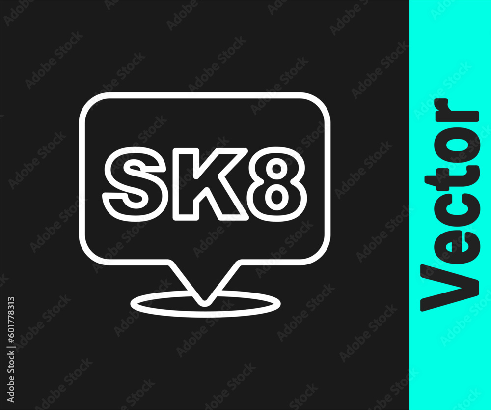 White line Skateboard icon isolated on black background. Extreme sport. Sport equipment. Vector