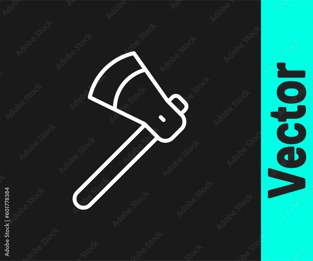 White line Wooden axe icon isolated on black background. Lumberjack axe. Vector White line Wooden axe icon isolated on black background. Lumberjack axe. Vector