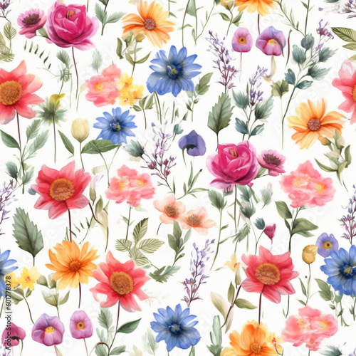 flower watercolor pattern floral seamless background generative ai