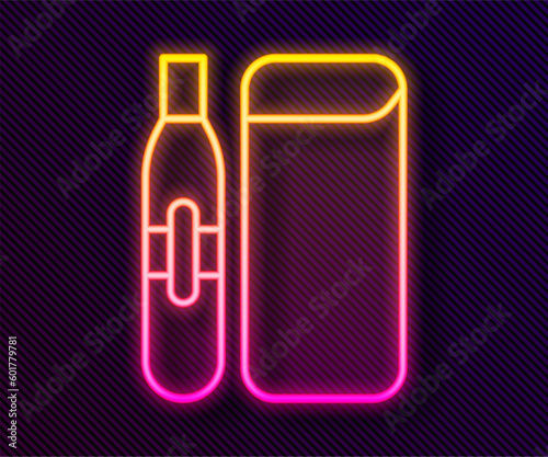 Glowing neon line Electronic cigarette icon isolated on black background. Vape smoking tool. Vaporizer Device. Vector