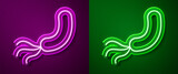 Glowing neon line Bacteria icon isolated on purple and green background. Bacteria and germs, microorganism disease causing, cell cancer, microbe, virus, fungi. Vector