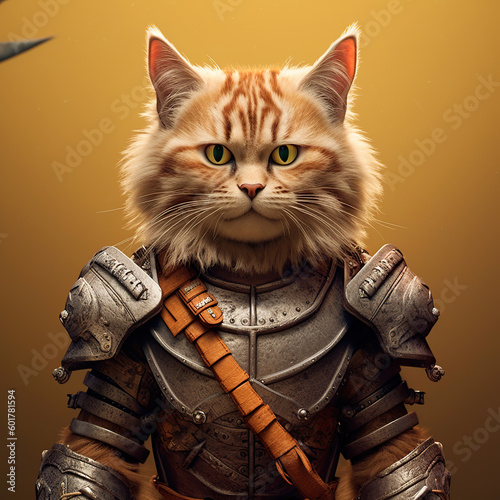 Cat knight 3d render