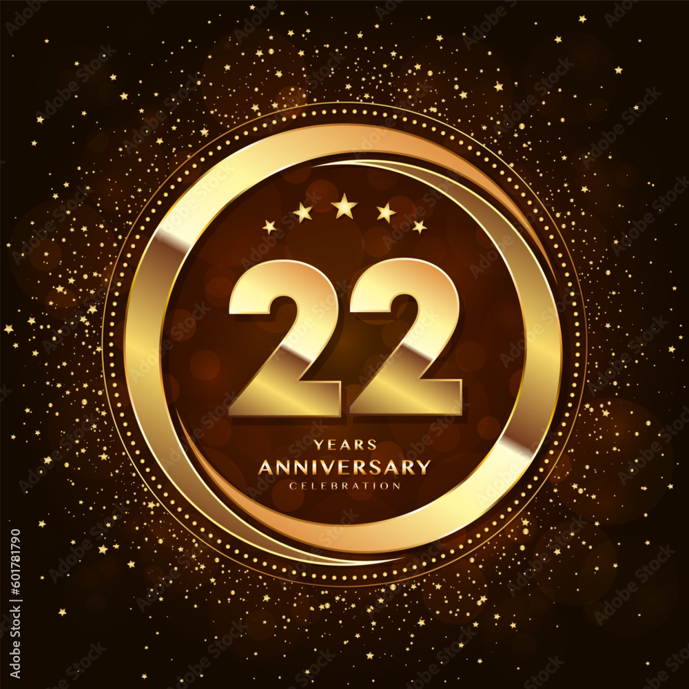 22th anniversary logo with double rings and gold font decorated with glitter and confetti 22th anniversary logo with double rings and gold font decorated with glitter and confetti