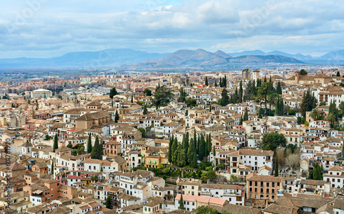 aerial view of the Albaicin and Sacromonte down town district of Granada, Andalusia, Spain