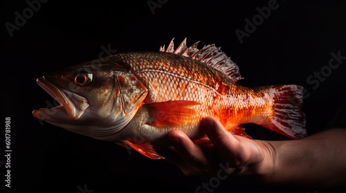 Sea Bass Catch Held by Skilled Fisherman's Hand