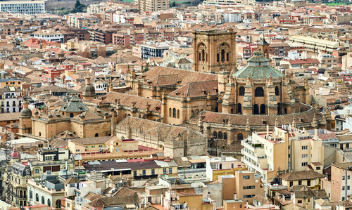aerial view of the cathedral Santa María de la Encarnación in down town Granada, Andalusia, Spain