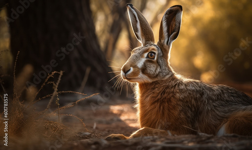 photo of jackrabbit in its natural habitat. Generative AI