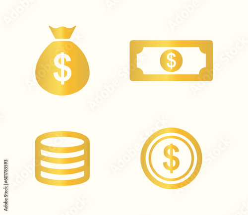 Money and finance icon set. Financial, economy icons. Payment, Business, Profit, Investment. Card, Bank Symbols, Exchange. Gold, golden Vector