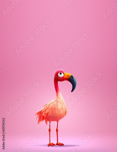 Cute Cartoon Flamingo Looki...