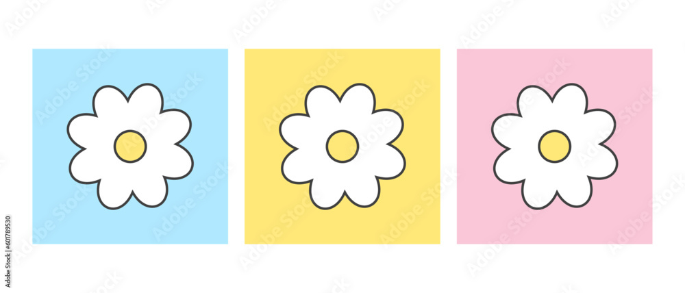 Set Daisy flower simple element icon illustraton