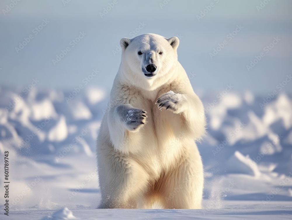 Happy and funny arctic bear in winter Happy and funny arctic bear in winter