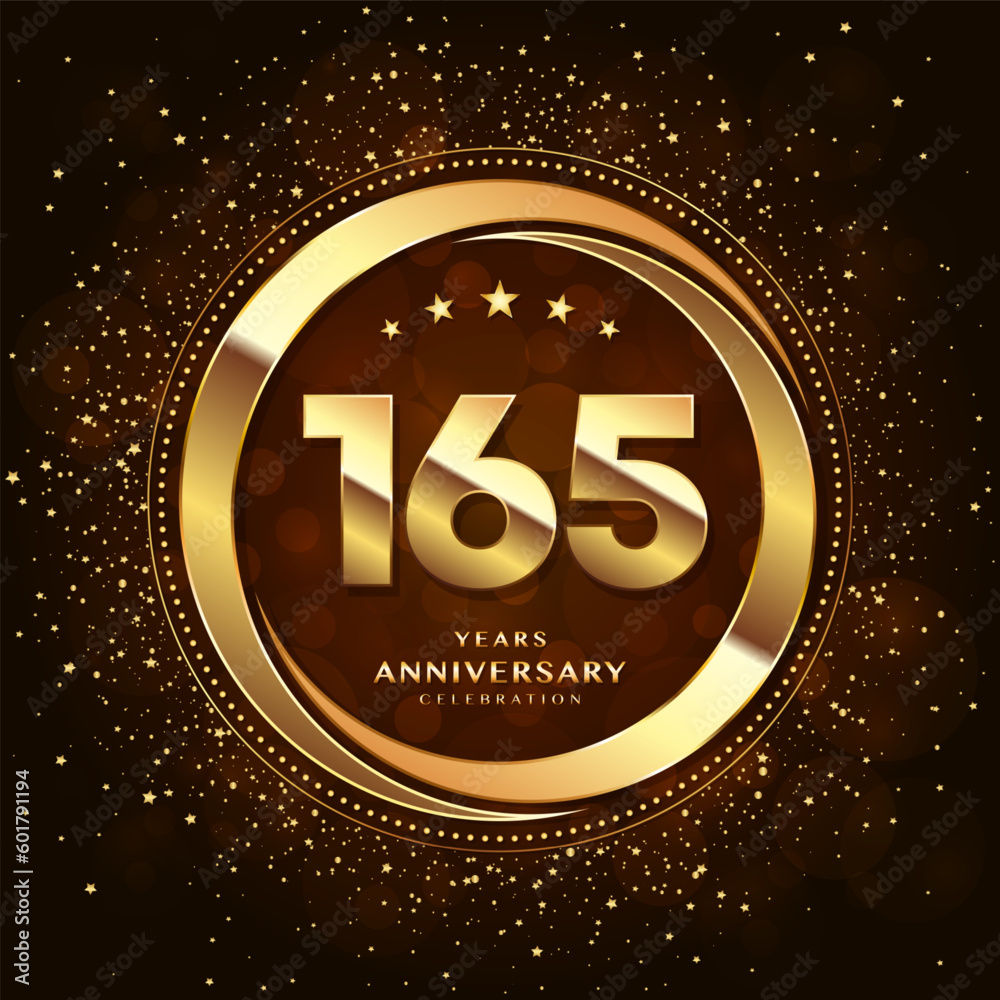 165th anniversary logo with double rings and gold font decorated with glitter and confetti 165th anniversary logo with double rings and gold font decorated with glitter and confetti