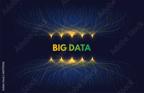 Big data streams. Digital technology visualization, network flow order and abstract database nodes connections vector concept illustration
