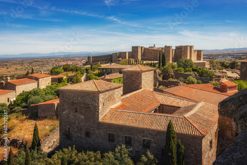 View of the Palacio de Lorenzana and Alcazaba Castle from the bell tower of the Church of Santa Maria La Mayor. Trujillo, Extremadura, Spain.  photo