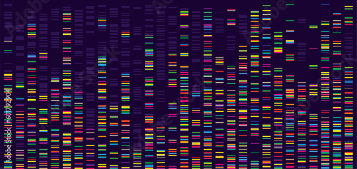 Genome map. DNA test and barcoding visualisation, abstract big genomic data sequence columns vector background illustration