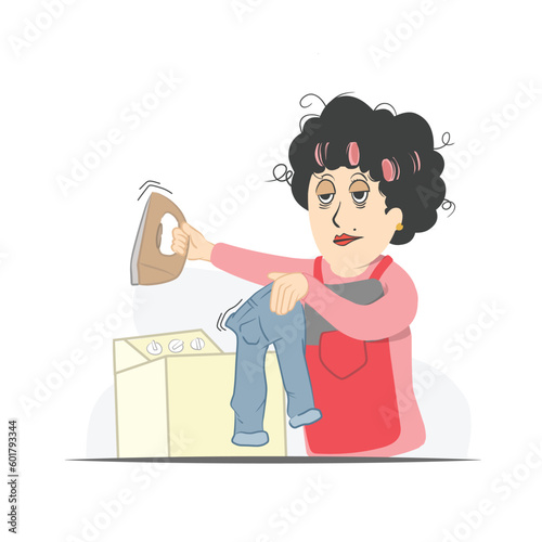 Smiling housewife and happy activities Set of affairs woman. 