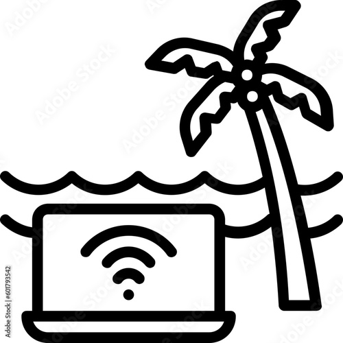 beach remote working line icon