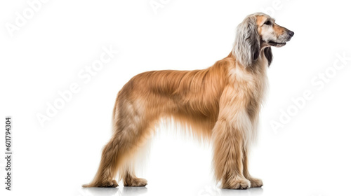 Wallpaper Mural Banner with Afghan Hound on a white background. Generative AI. Torontodigital.ca