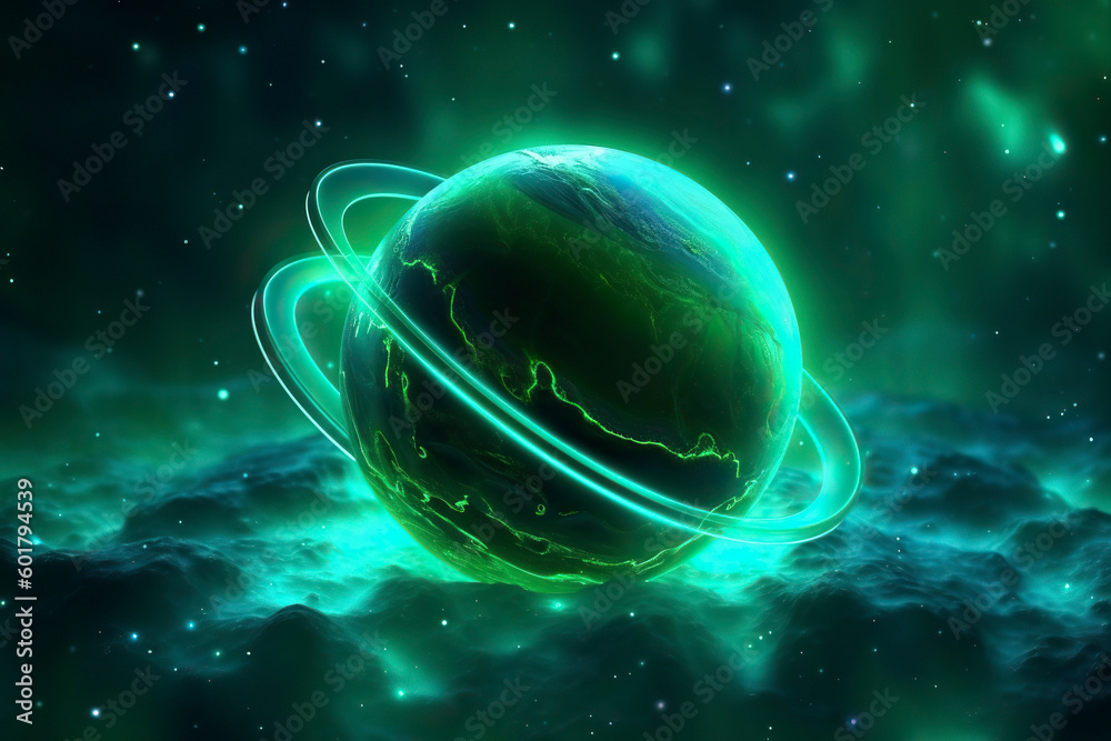 Magic planet, neon glowing lights. Generative AI. Magic planet, neon glowing lights. Generative AI.