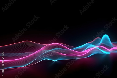 abstract futuristic background with pink blue glowing neon moving high speed wave lines and bokeh lights. Data transfer concept Fantastic wallpaper, Ai Generative