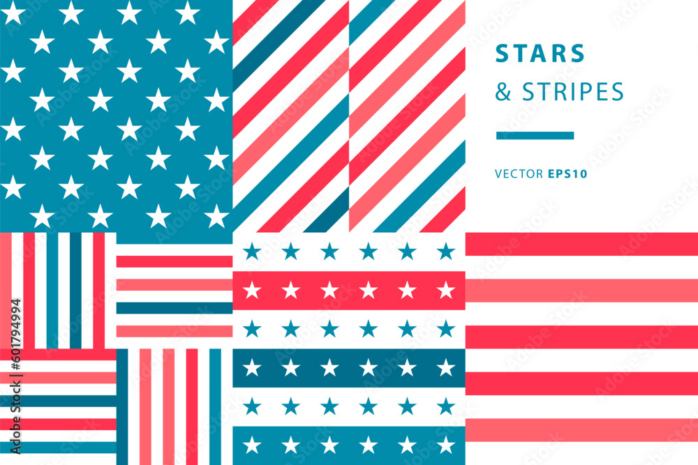 Fototapeta premium Stars and stripes, patriotic patterns in red, white and blue
