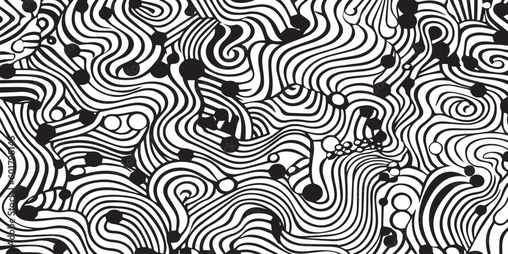 Black and white line art seamless pattern design.