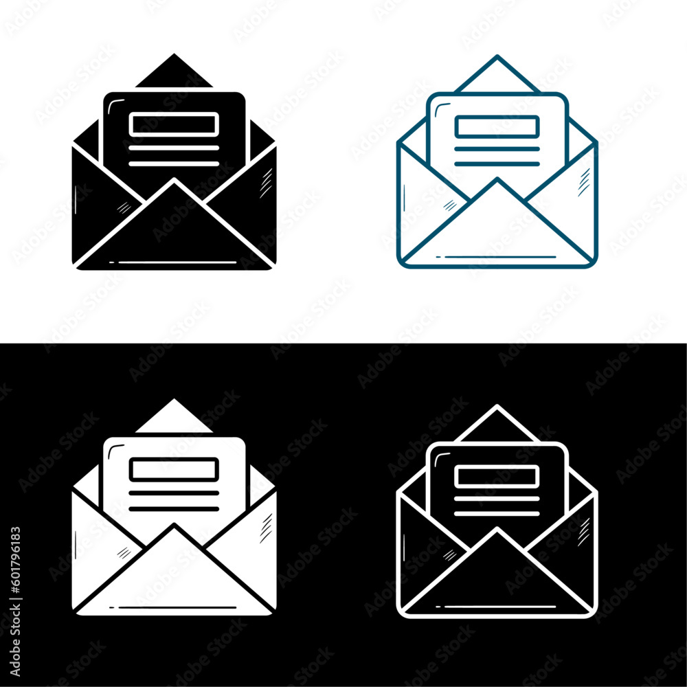 Hand-Sketched Mail Icon: Professional Email Correspondence. Black and White Editable Colors.