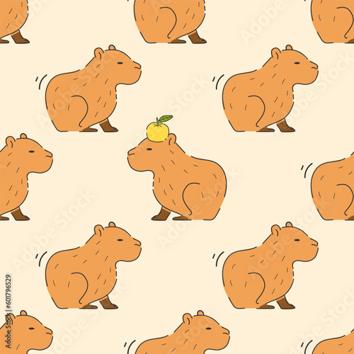 Cute Capybara seamless pattern background vector design. capybara sitting drawing.
