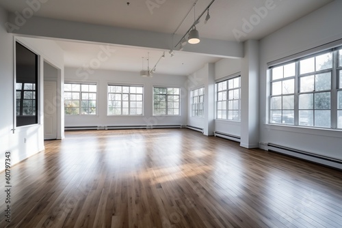 Empty Room with White Walls and Hardwood Floors generative AI