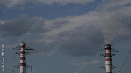 Chimneys of the coal-fired power plant. Vertical panorama photo
