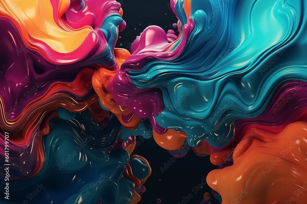 Liquid drops background in vivid bright tone color. Created with generative AI tools.