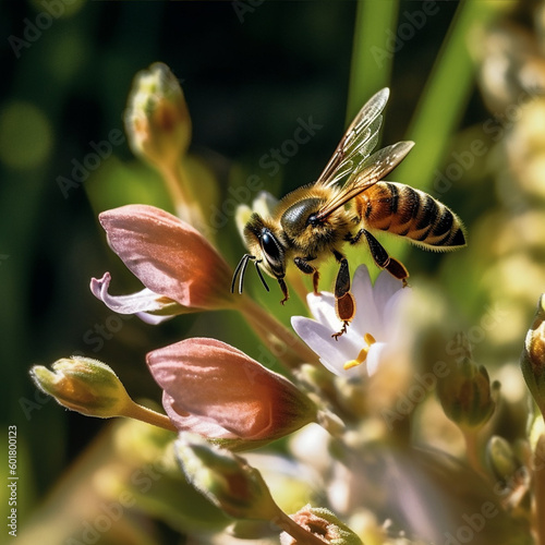 honey bee on wild flower close-up