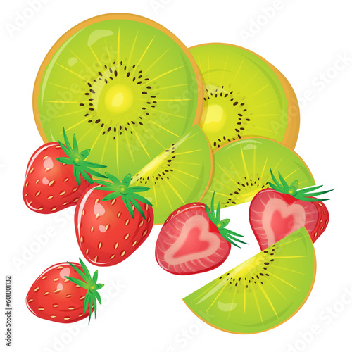 Strawberry and kiwi on a white background