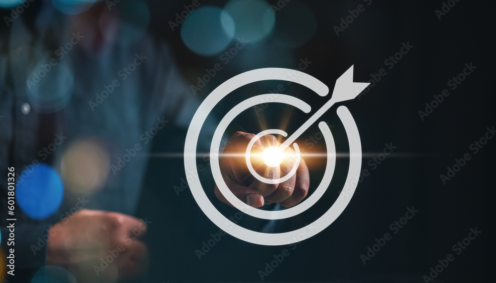 goal, strategy, success, target, aim, futuristic, marketing, choose, performance, achievement. pointing a goal and target aim. archery point aim. touching achievement. bullseye strategy for futuristic - obrazy, fototapety, plakaty 