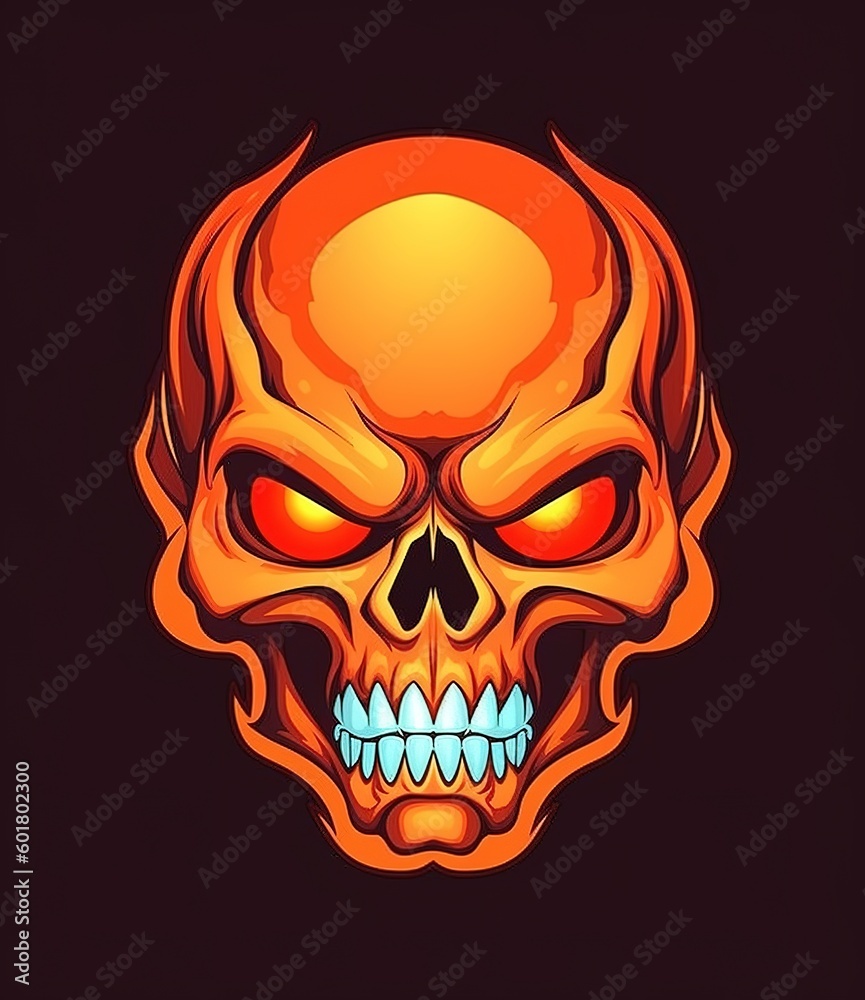 Flamming skull head illustration, generative ai Flamming skull head illustration, generative ai