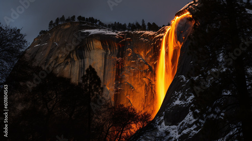 Nature's Spectacle: A Rare Firefall in Yosemite National Par, generative AI
