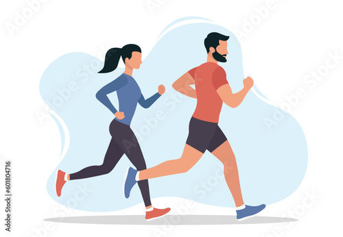 Running man and woman. Sport, healthy lifestyle, weight loss. Vector illustration in flat style. isolated on white background.