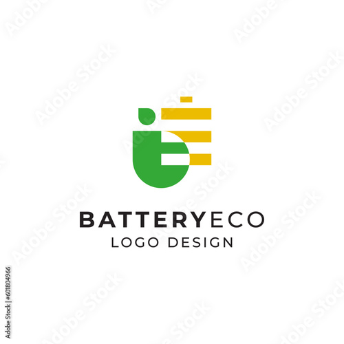 leaf and energy for eco friendly battery logo design