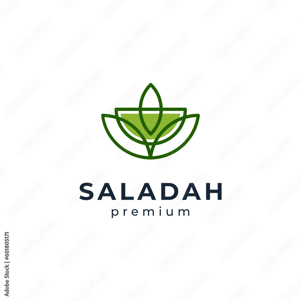leaves and bowl for salad, vegan or healthy food logo leaves and bowl for salad, vegan or healthy food logo