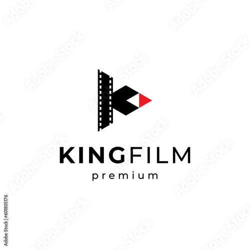 letter K with film and play button for film studio logo design