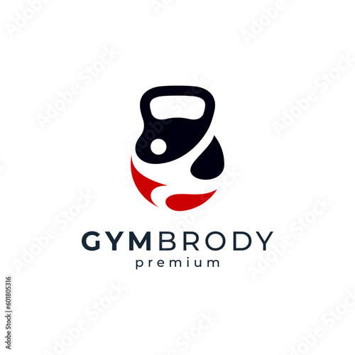 kettlebell and masculine man for fitness and gym logo	
