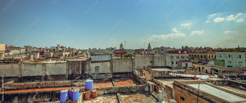 View of Havana's neighborhoods from the rooftops in Cuba