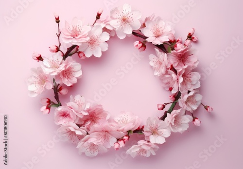 blooming cherry wreath on light background Generative AI