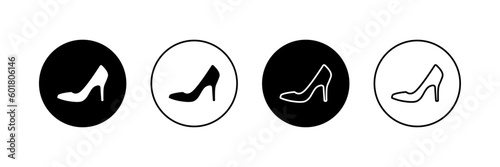 High heel vector icon set. Women shoe symbol. Female patent leather shoes logo