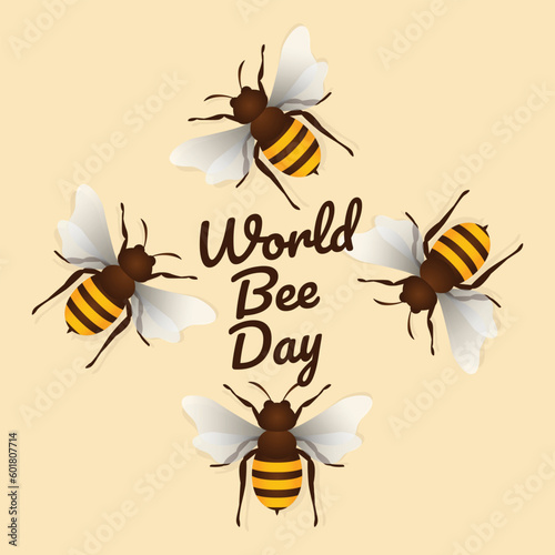 world bee day vector illustration for celebration. world bee day with globe and bee design. bee illustration. honey and bee.