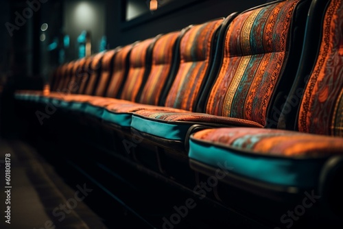 A line of vibrant seats. Generative AI