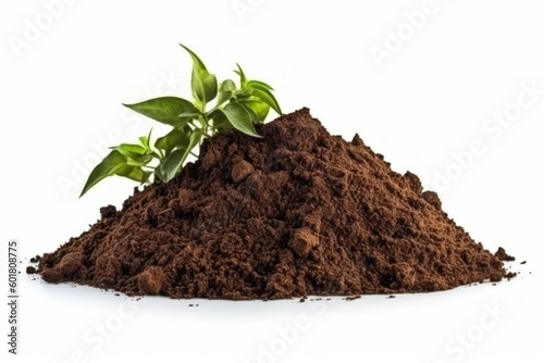 Pile of fertile, enriched topsoil, ideal for planting and promoting healthy plant growth, isolated on a white background, generative ai