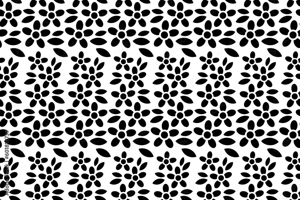 Abstract floral seamless pattern. Black and white stylized, decorative design. Endless repeating monochrome pattern with flat floral design elements. Abstract floral seamless pattern. Black and white stylized, decorative design. Endless repeating monochrome pattern with flat floral design elements.