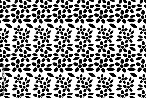 Abstract floral seamless pattern. Black and white stylized  decorative design. Endless repeating monochrome pattern with flat floral design elements.